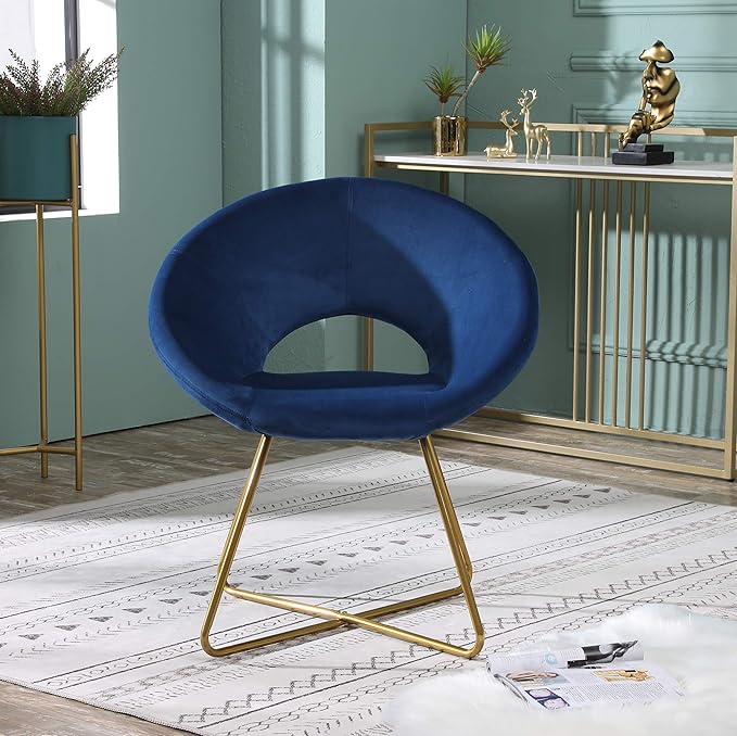 Roundhill Furniture Slatina Silky Velvet Upholstered Accent Chair with Gold Tone Finished Base, 25D x 28W x 31.5H in, Blue - LeafyLoom