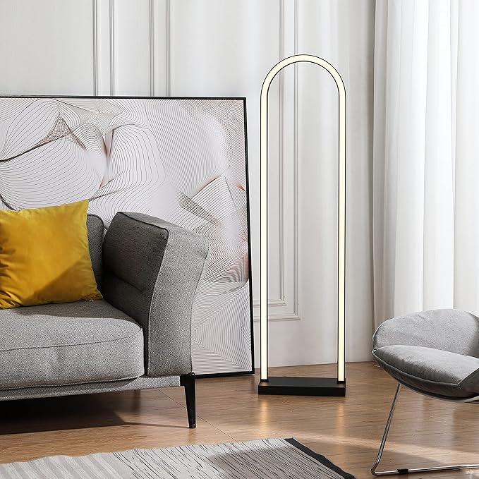 LUCĒ by Mercer Project Modern LED Arched Floor Lamp, Black - LeafyLoom