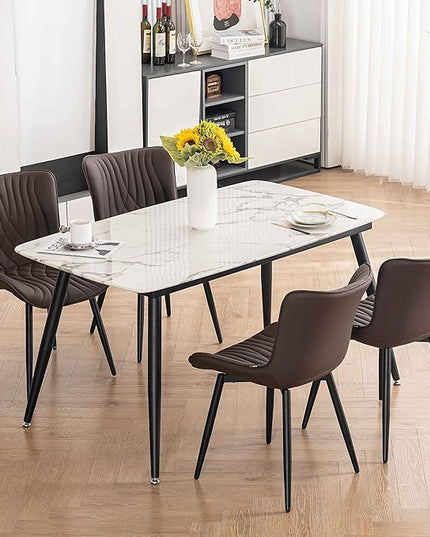 YOUTASTE Brown Dining Chairs Set of 2 Upholstered Mid Century Modern Kitchen&Dining Room Chairs Armless Faux Leather Accent Chairs Vanity Lounge Side Chair with Back for Waiting Room Bedrooms - LeafyLoom