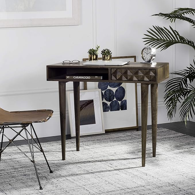 Safavieh Home Office Zinnia Modern Walnut Brown 1-drawer Desk - LeafyLoom