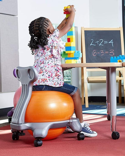 Gaiam Kids Balance Ball Chair - Classic Children's Stability Ball Chair, Alternative School Classroom Flexible Desk Seating for Active Students, Orange/Blue - LeafyLoom