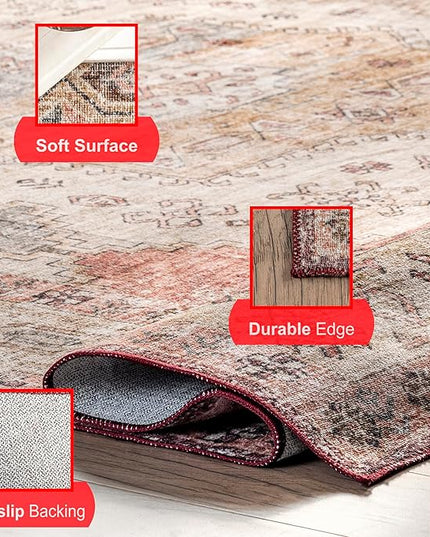 nuLOOM Emani Machine Washable Medallion Ultra Thin Area Rug, 4' x 6', Multi - LeafyLoom