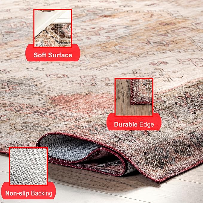 nuLOOM Emani Machine Washable Medallion Ultra Thin Area Rug, 4' x 6', Multi - LeafyLoom
