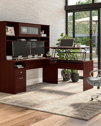 Bush Furniture Cabot Desks for Home Office with Storage and Chrome Hardware | Elegant Computer Table with Drawers, 72W, Harvest Cherry - LeafyLoom