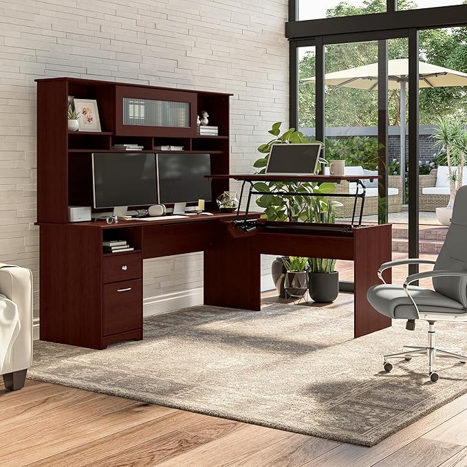 Bush Furniture Cabot Desks for Home Office with Storage and Chrome Hardware | Elegant Computer Table with Drawers, 72W, Harvest Cherry - LeafyLoom
