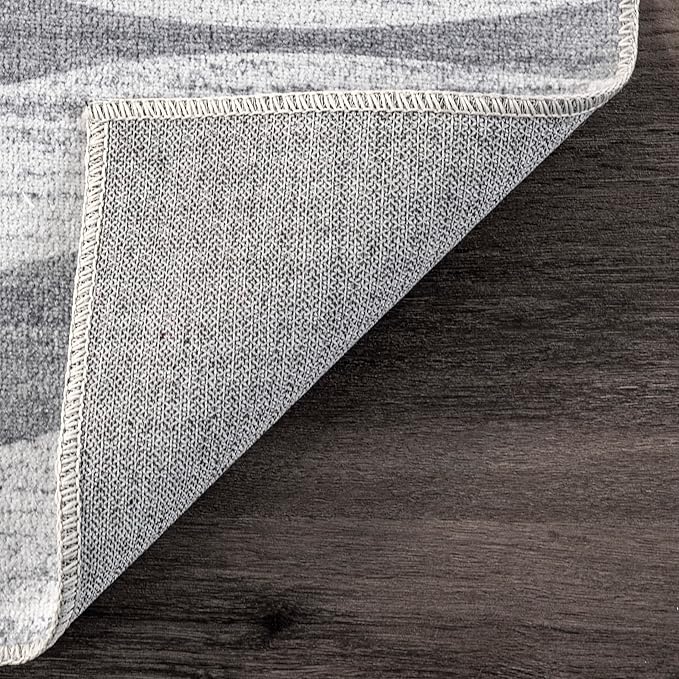 nuLOOM Kami Abstract Curves Machine Washable Ultra Thin Area Rug, 3' x 5', Light Grey - LeafyLoom