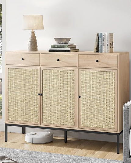 Brafab Rattan Cabinet Storage Sideboard Buffet Table Accent Console for Living Room Entryway Kitchen Dining Room 3 Drawers - LeafyLoom