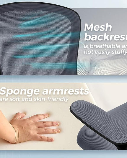 KERDOM Office Chair, Ergonomic Desk Chair, Mesh Computer Chair Height Adjustable, Comfy Swivel Task Chair with Wheels and Flip-up Arms - LeafyLoom