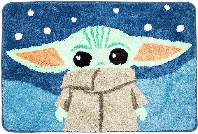Jay Franco Star Wars The Mandalorian Blue Space Tufted Polyester Bath Rug, Kids Bath Features Baby Yoda Grogu (Official Star Wars Product) - LeafyLoom