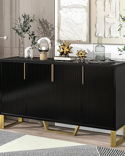 60" Modern Sideboard Buffet Cabinet with Four Doors,Metal Handles & Legs,Multifunctional MDF Storage Cupboard,W/Adjustable Shelves,for Hallway,Entryway Passage,Bedroom,Black - LeafyLoom