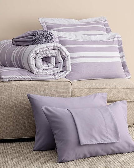 Bedsure Twin XL Comforter Set, Extra Long 5 Pieces Purple Striped Twin XL Bedding Sets, All Season Dorm Room Essentials with 1 Pillow Sham, Flat Sheet, Fitted Sheet and 1 Pillowcase - LeafyLoom