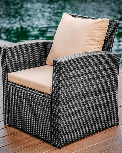 Nestl Wicker Outdoor Furniture Set - 4 Piece Patio Set (Grey/Beige) - LeafyLoom