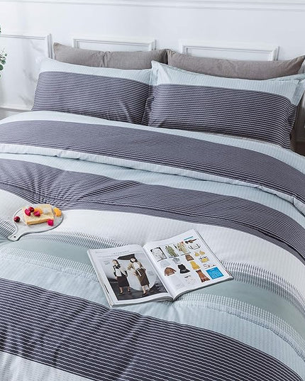 Andency Stripe Comforter Set Twin Size (66x90 Inch), 2 Pieces Mint Green Patchwork Striped Comforter, Soft Microfiber Down Alternative Comforter Bedding Set with Corner Loops (Mint, White, Grey) - LeafyLoom