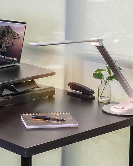 Mount-It! LED Desk Lamp with Wireless Charger and USB-C Charging Port, Dimmable Desk Lamp with 25 Brightness and Color Modes, for Home or Office, Adjustable Arm, Silver/White - LeafyLoom