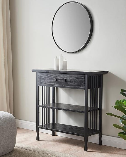 Leick Home 11261-BK Ironcraft Rustic Foyer Bookcase with Drawer Storage, Black Wash - LeafyLoom