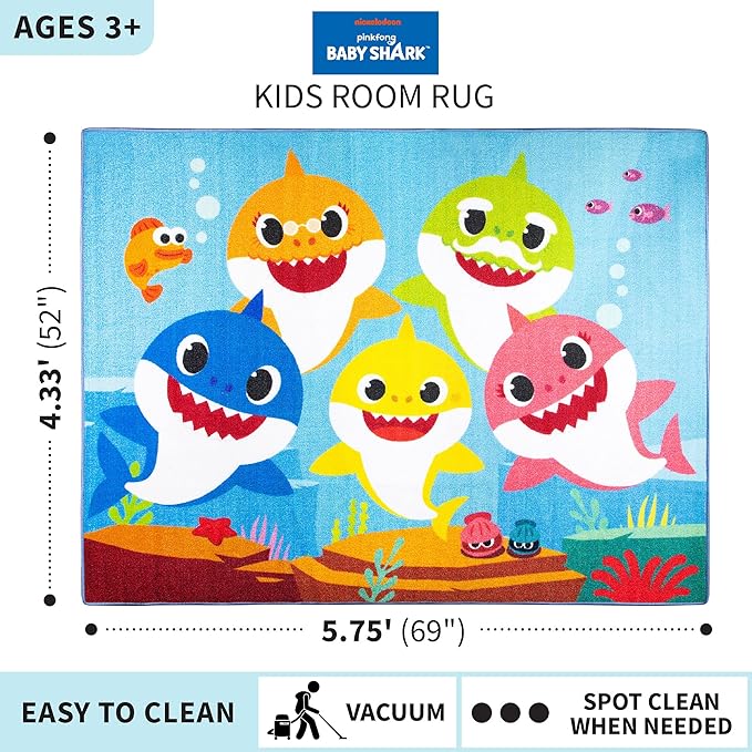 Franco Kids Room Non Slip Area Rug, 69 in x 52 in, Baby Shark - LeafyLoom