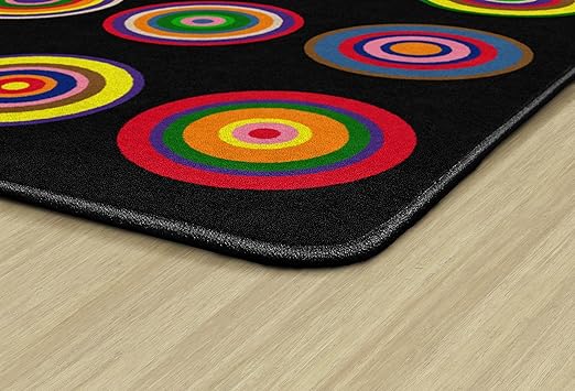 Flagship Carpets Color Rings Colorful Children's Area Rug for Kids Room Circle Seating Décor, Play Carpet for Teaching and Playing, Seats 20, 5'10" x 8'4", Black - LeafyLoom