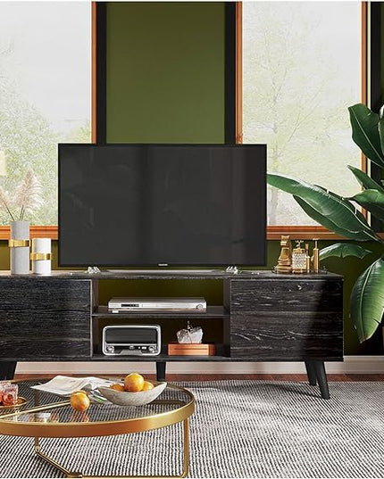 WLIVE TV Stand for 55 60 inch TV, Modern Entertainment Center with Storage Cabinets, Mid Century TV Console Table for Bedroom, TV Stand for Living Room, Charcoal Black - LeafyLoom