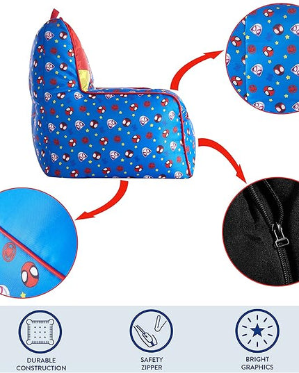 Idea Nuova Marvel Spidey & His Amazing Friends Toddler Nylon Bean Bag Chair with Piping & Top Carry Handle, NN201537, Large, Spidey & Friends - LeafyLoom