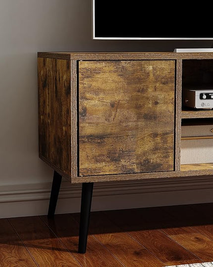 Yusong Industrial TV Stand for 55 Inch TVs,TV Bench TV Cabinet Media Cable Box Gaming Console Table with Open Shelves,Mid-Century Modern Entertainment Center for Living Room,Rustic Brown - LeafyLoom