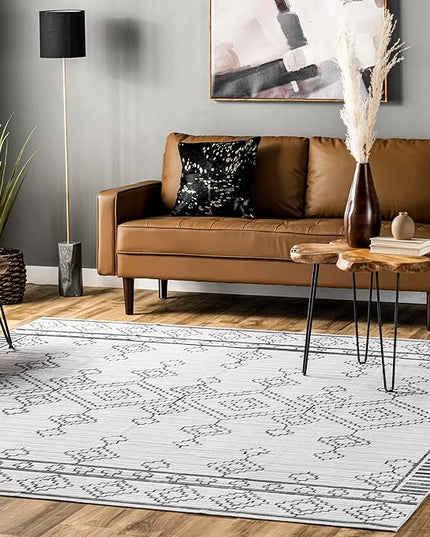 nuLOOM Bonny Diamond Striped Machine Washable Ultra Thin Area Rug, 4' x 6', Ivory - LeafyLoom