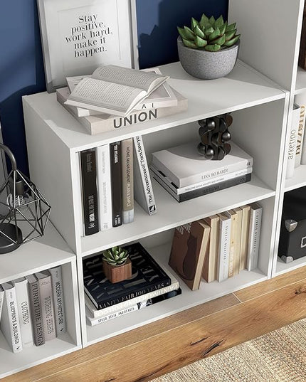 Apexa 2-Tier Cube Storage Organizer Shelves, Stackable Wood Bookcase Fits Cubby Bins for Organization, Dorm Teen Room Decor & Home Office, White - LeafyLoom