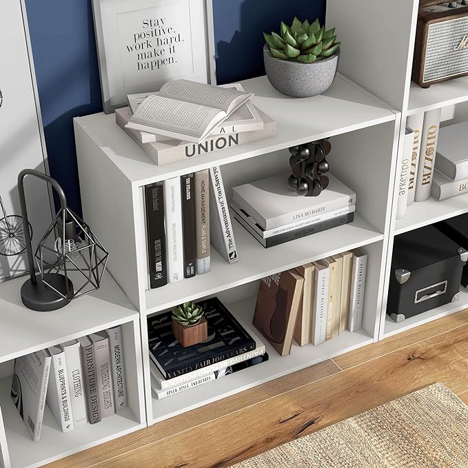 Apexa 2-Tier Cube Storage Organizer Shelves, Stackable Wood Bookcase Fits Cubby Bins for Organization, Dorm Teen Room Decor & Home Office, White - LeafyLoom