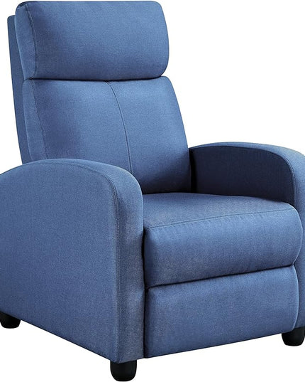 Yaheetech Fabric Recliner Chair Sofa Ergonomic Adjustable Single Sofa with Thicker Seat Cushion Modern Home Theater Seating for Living Room Light Blue - LeafyLoom