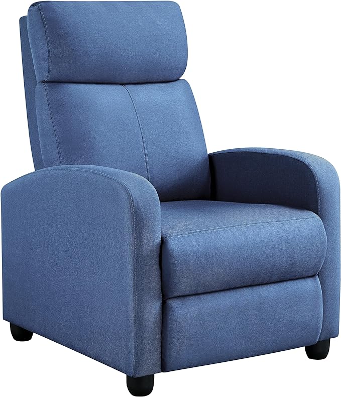 Yaheetech Fabric Recliner Chair Sofa Ergonomic Adjustable Single Sofa with Thicker Seat Cushion Modern Home Theater Seating for Living Room Light Blue - LeafyLoom