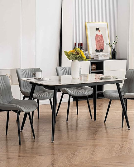 YOUTASTE Grey Dining Chairs Set of 2 Faux Leather Upholstered Kitchen Dining Room Chairs Mid Century Modern Metal Legs Chairs High Back for Kitchen Restaurant Living Room Bedrooms - LeafyLoom