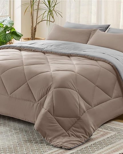 Bedsure Taupe California King Size Comforter Set - 7 Pieces Reversible California King Bed in a Bag King Bed Set with Comforters, Sheets, Pillowcases & Shams, California King Bedding Sets - LeafyLoom