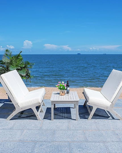 SAFAVIEH Outdoor Collection Chaston Wood Cushion 4-Piece Conversation Patio Set PAT7044H, Grey/Beige - LeafyLoom