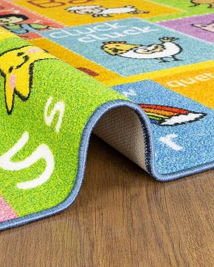 KC Cubs Classroom Rug, Kids Rug and Baby Play Mat ABC Alphabet with Old MacDonald Animals Educational Learning Non Slip Baby Girl & Boy Carpet Children Bedroom Toddler Playroom Floor Mat Nursery Rug - LeafyLoom