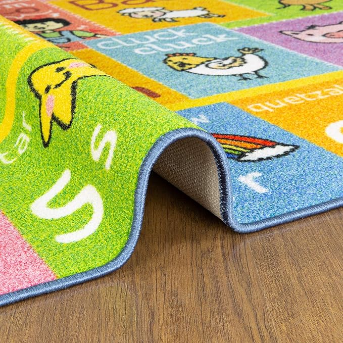 KC Cubs Classroom Rug, Kids Rug and Baby Play Mat ABC Alphabet with Old MacDonald Animals Educational Learning Non Slip Baby Girl & Boy Carpet Children Bedroom Toddler Playroom Floor Mat Nursery Rug - LeafyLoom