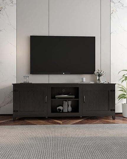 NicBex TV Stand for 60 Inch TV TV Console Table with 2 Doors and 4 Open Storage Compartments Cabinet for TV Box,Entertainment Center with Storage for Living Room,Bedroom,70.08 Inch,Black - LeafyLoom