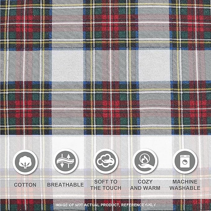 Comfort Spaces Cotton Flannel Breathable Warm Deep Pocket Sheets with Pillow Case Bedding, King, Red Plaid Scottish Plaid 4 Piece - LeafyLoom