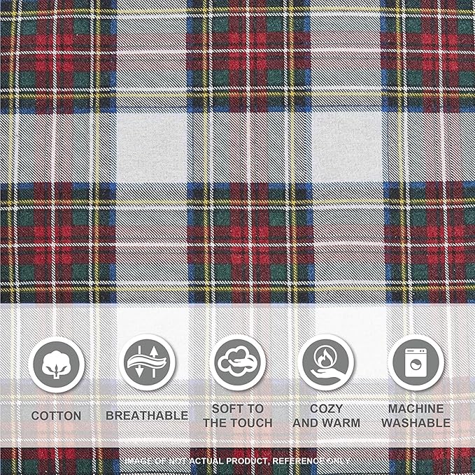 Comfort Spaces Cotton Flannel Breathable Warm Deep Pocket Sheets with Pillow Case Bedding, Cal King, Scottish Plaid Red, 4 Piece - LeafyLoom
