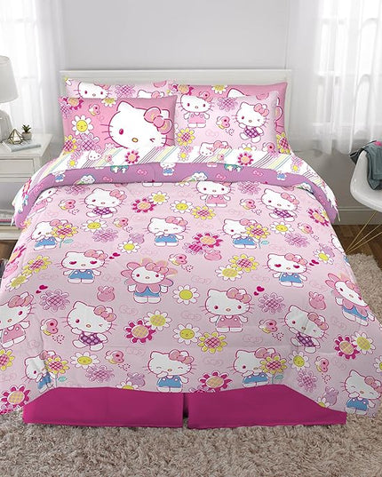 Franco Kids Bedding Super Soft Comforter and Sheet Set with Sham, 7 Piece Full Size, Hello Kitty - LeafyLoom