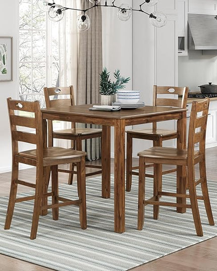 NicBex Dining Table Set for 4 Kitchen Table Set Counter Height 5pc Dining Set Table and 4 Counter Height Chairs for Breakfast Nook and Small Space, Transitional Style, Walnut - LeafyLoom