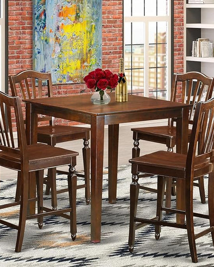 East West Furniture Vernon 5 Piece Counter Height Set Includes a Square Kitchen Table and 4 Dining Room Chairs, 36x36 Inch, Mahogany - LeafyLoom