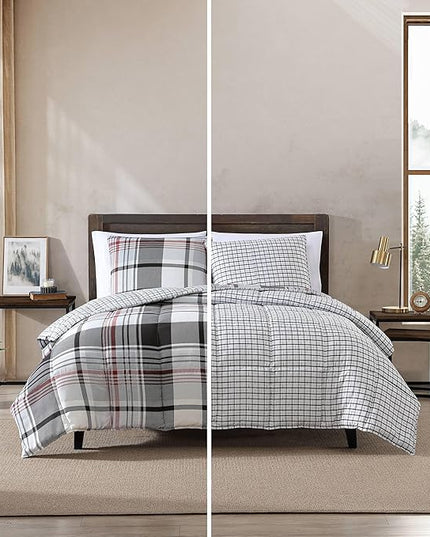Eddie Bauer- King Comforter Set, Reversible Microsuede Bedding with Matching Sham(s), Casual Home Decor (Normandy Plaid Black, King) - LeafyLoom