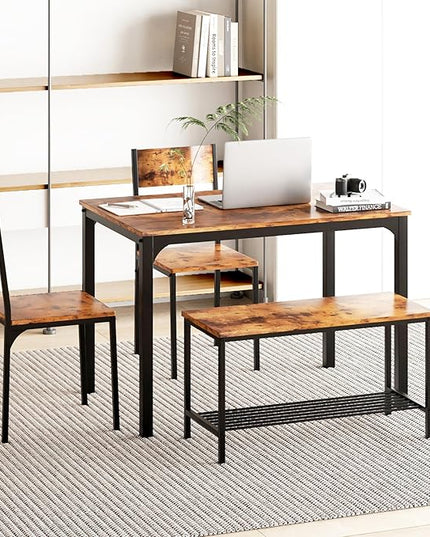 sogesfurniture Modern 4-Piece Kitchen Dining Table Set with 1 Bench and 2 Chairs, Kitchen Bench Table Set for 4, Wooden Kitchen Table and Chairs for Limited Space,Rustic Brown - LeafyLoom