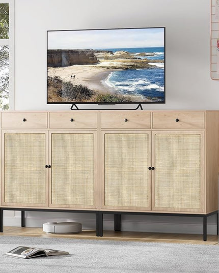 Brafab Rattan Cabinet Storage Sideboard Buffet Table Accent Console for Living Room Entryway Kitchen Dining Room 2 Drawers - LeafyLoom