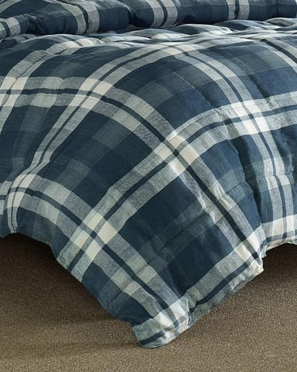 Nautica - King Size Comforter Set, Reversible Bedding with Matching Shams, Stylish Plaid Home Decor (Crossview Navy, King) - LeafyLoom