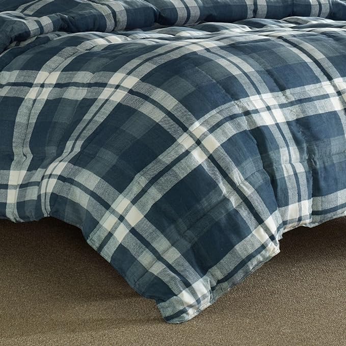 Nautica - King Size Comforter Set, Reversible Bedding with Matching Shams, Stylish Plaid Home Decor (Crossview Navy, King) - LeafyLoom