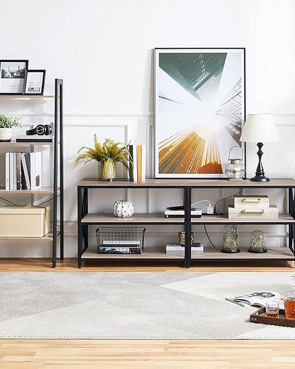 Yaheetech TV Stand with Power Outlet for 75 Inch TV, 3 Tiers TV Storage Cabinet Entertainment Center, Retro 63 Inch Long TV Console Table with Charging Station for Living Room, Gray - LeafyLoom