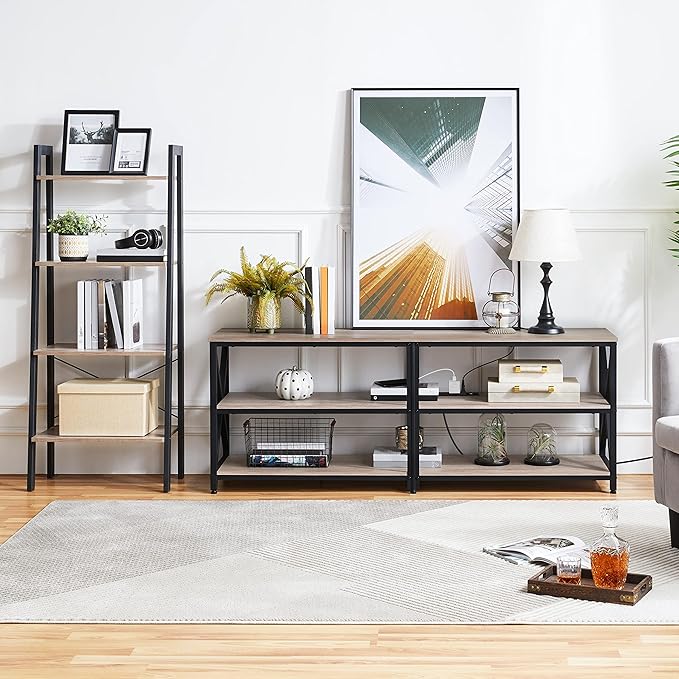 Yaheetech TV Stand with Power Outlet for 75 Inch TV, 3 Tiers TV Storage Cabinet Entertainment Center, Retro 63 Inch Long TV Console Table with Charging Station for Living Room, Gray - LeafyLoom