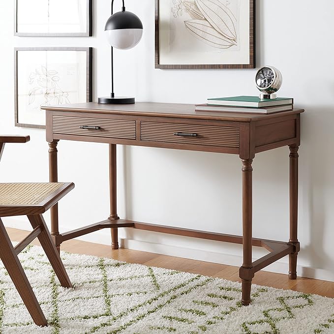 SAFAVIEH Home Collection Mckinlee Distressed White 2-Drawer Computer Office Desk Table DSK5704C, Brown - LeafyLoom