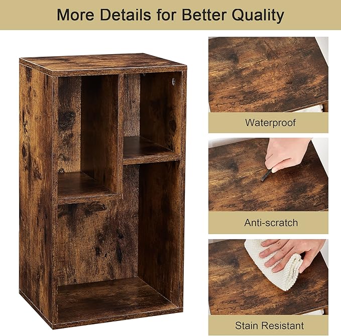 VECELO 3-Cube Open Bookcase, Small Bookshelf with Height Difference Shelves for Most Books, Horizontal Available, 2-Tier Storage Organizer for Home Office, Living Room, Rustic Brown - LeafyLoom