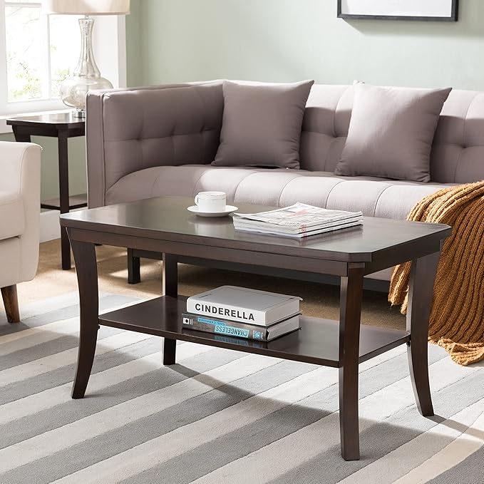 Leick Home 10303 Boa Condo/Apartment Coffee Table with Shelf, Chocolate Oak - LeafyLoom